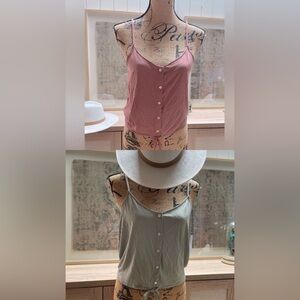 TWO 🩷 AMERICAN EAGLE green and dusty rose tank top button tie top